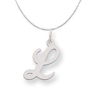 Silver, Ella Collection Medium Fancy Script Initial L Necklace - 16 In